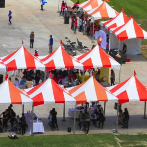 Red and White Striped Pagoda 10′ x 10′
