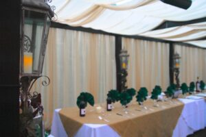 Garden Arbor with Sheer Taupe Drape and Swag