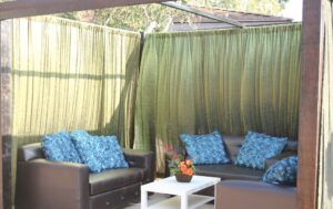 Garden Arbor with Green Poly Satin Drape