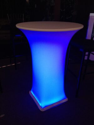 30" Round Cocktail Table with White Spandex Cover & LED Light