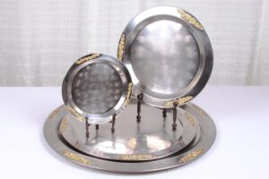 Stainless Steel Gold Trim Platter 25"