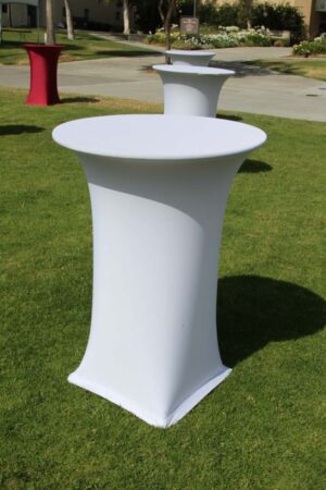 White Round Spandex Cocktail Table Cover