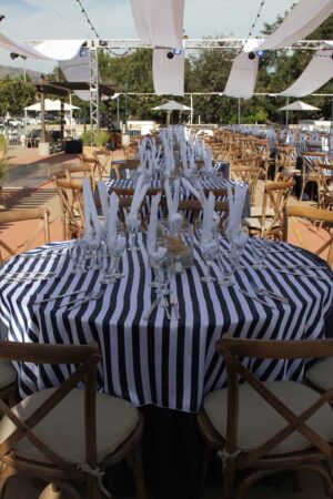Navy And White Striped Satin Overlay