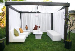 Garden Arbor With Whte Satin Side and Ceiling Swag