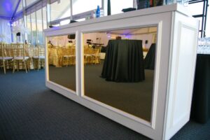 Bar - 8' Blanco White Wooden Bar With Gold Mirror Panels