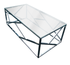 Table, Coffee, Shiny Silver W/Glass Top