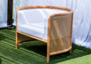 Chair, Wood, Wicker, White Cushion