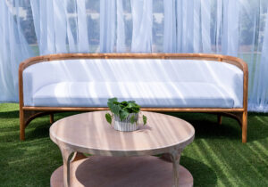 Sofa, Wood, Wicker, White Cushion