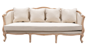 Sofa. Wood, White Wash, Ivory Cushion