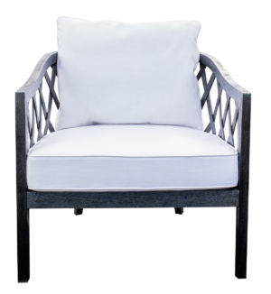 Chair, Wood, Black, Lattice White Cushion