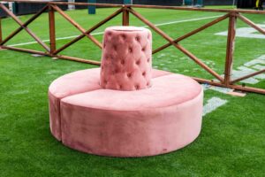Round Tufted Lounge Bench Ottoman - Pink